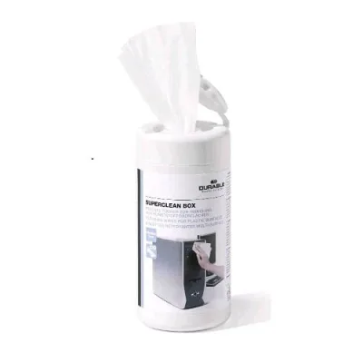 Durable Superclean Box 100 Salviettine Umidificate per la Pulizia di Superfici Sintetiche e in Plastica Antistatiche e Prive di Alcool Biodegradabili