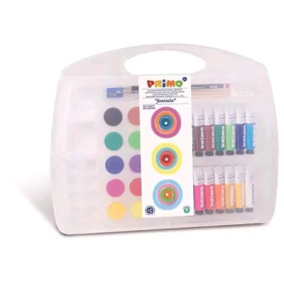 Primo Tempera e Acquarelli Valigetta con 14 Tubetti in Tempera da 14 ml + 15 Acquarelli da 30mm Coloro Assortiti