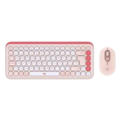 Logitech Pop Icon Combo Kit Tastiera Qwerty + Mouse Bluetooh Bianco Rosa