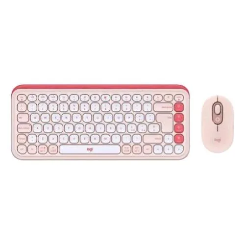 Logitech Pop Icon Combo Kit Tastiera Qwerty + Mouse Bluetooh Bianco Rosa