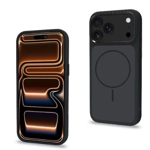Celly Apple iPHONE 18 Pro Max / iPHONE 17 Pro Max Cover Magsafe con Retro in Vetro Temperato con Bordi Morbidi Liquid Silicone Cornice in Metallo per le Fotocamere Nero