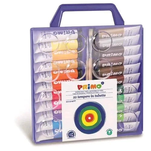Primo Tempera in Tubetto da 12 ml Col. Assortiti con Valigetta Conf 22 Pz.