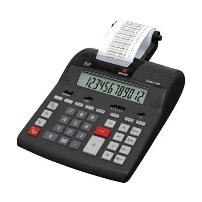 Olivetti Summa 302 Calcolatrice Scrivente da Tavolo 12 Cifre Doppia Alimentazione Rete + Batteria Colore Nero
