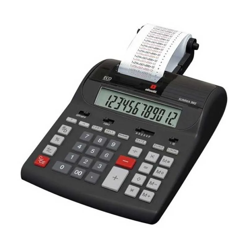 Olivetti Summa 302 Calcolatrice Scrivente da Tavolo 12 Cifre Doppia Alimentazione Rete + Batteria Colore Nero