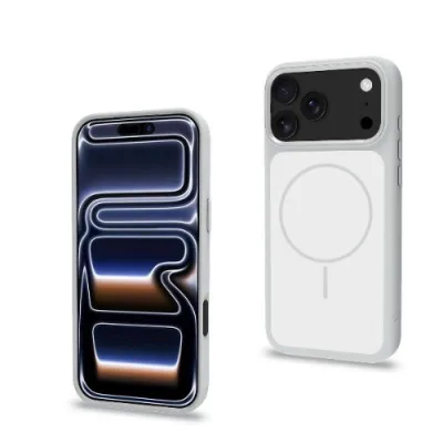 Celly Apple iPHONE 18 Pro Max / iPHONE 17 Pro Max Cover Magsafe con Retro in Vetro Temperato con Bordi Morbidi Liquid Silicone Cornice in Metallo per le Fotocamere Silver