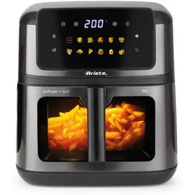 Ariete 4642 Air Fryer e Grill Friggitrice Ad Aria Elettrica 10 l 2.100 W Doppia Resistenza Superiore ed Inferiore 14 Programmi Touch fino a 200 Gradi