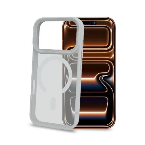 Celly Apple iPHONE 18 Pro Max iPHONE 17 Pro Max Cover Morbida Trasparente con Bordi Effetto Opaco Magsafe Argento