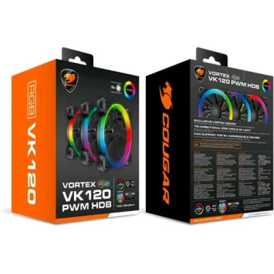 Cougar Vortex ARGB VK120 Ventola 120 x 120 x 25mm 600-1500RPM Conf. 3 Pz. Nero
