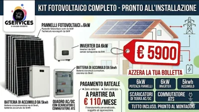 Kit Fotovoltaico 6kW Completo, Batteria Litio 5kWh, Inverter 6kW, Sistema ATS