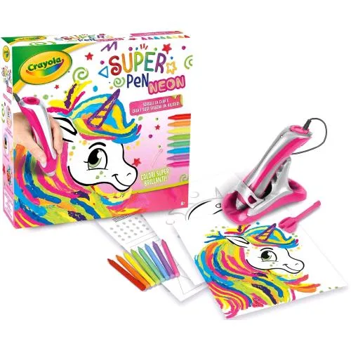 Crayola Super Pen Unicorno Neon Kit Creativo Gioco per Sciogliere I Pastelli a Cera e Creare Disegni