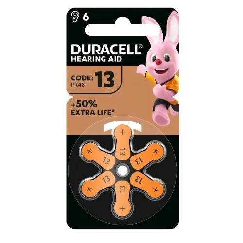 Duracell Easytab 13 Batterie Zinco Air 1.45 V per Apparecchi Acustici Arancio Conf 6 Pz.