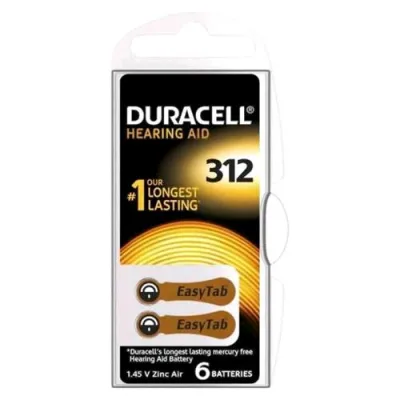 Duracell Easytab 312 Confezione 6 Batterie Zinco Air per Apparecchi Acustici Marrone