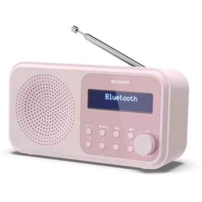 Sharp DR-P420(PK) Radio Digitale Portatile Dab Dab+ FM con RDS Bluetooth 5.0 Funzione Sveglia Jack 3.5mm Alimentazione USB o Batteria con Antenna Telescopica Rosa