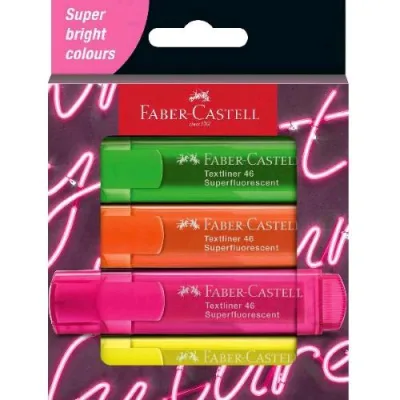Faber Castell Textliner 46 Neon Evidenziatore Punta a Scalpello 1/5 mm Colori Assortiti Conf 4 Pz.