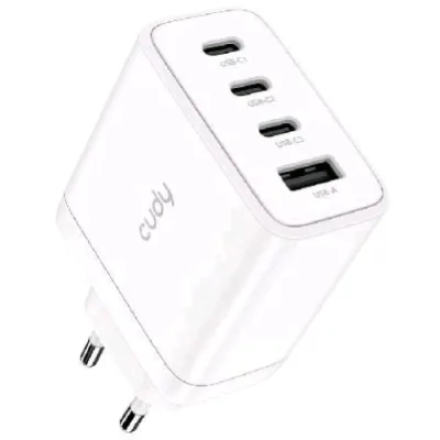 CUDY Caricabatterie da Rete Gan 65 W Fast Charge - 3 x USB-C - 1 x USB-A Bianco
