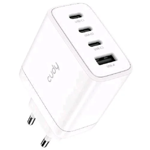 CUDY Caricabatterie da Rete Gan 65 W Fast Charge - 3 x USB-C - 1 x USB-A Bianco