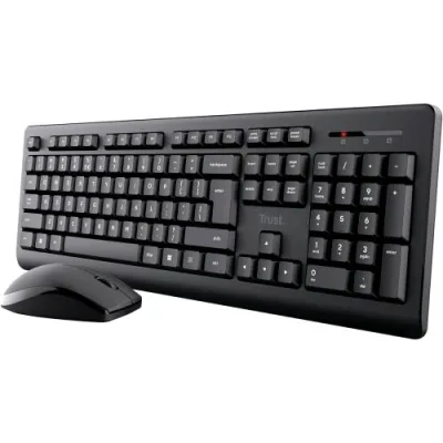 Trust Primo Wireless Deskset Set Tastiera e Mouse Wireless Tasti a Profilo Ribassato Unico Ricevitore USB Resistente Agli Sversamenti Mouse Ambidestro Qwerty Layout Italiano Nero