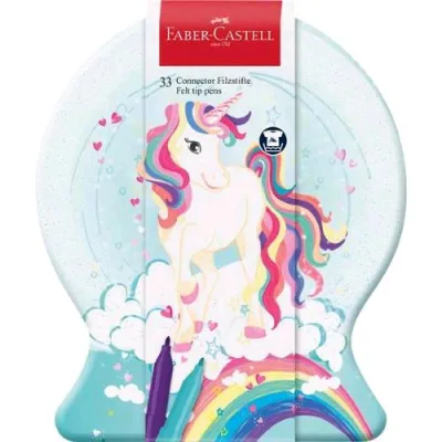 Faber Castell Unicorno Pennarelli in Scatola di Latta Colori Assortiti Conf 33 Pz.