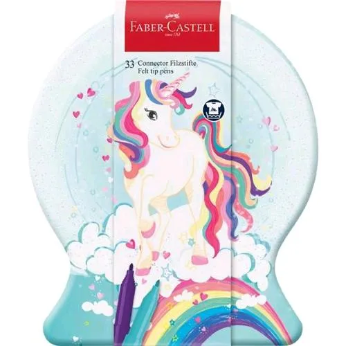 Faber Castell Unicorno Pennarelli in Scatola di Latta Colori Assortiti Conf 33 Pz.