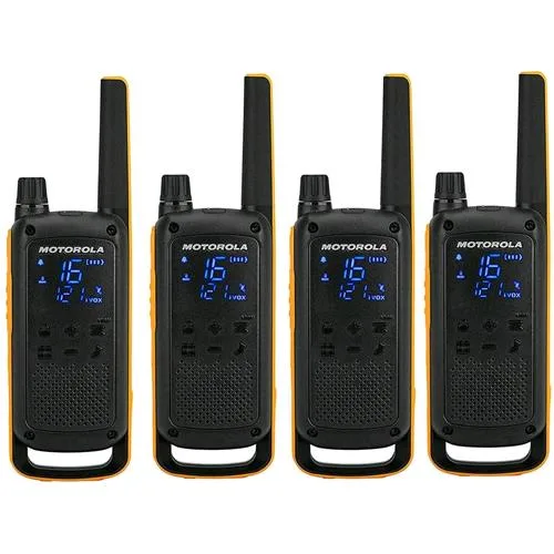 Motorola T82 Extreme Walkie Talkie 16 Canali Raggio 10.000m Conf 4 Pz.nero/Arancio