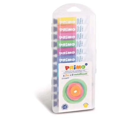 Primo Tempera Tubo da 12ml Colori Assortiti 4 Fluo e 8 Metallizzati Conf 12 Pz.