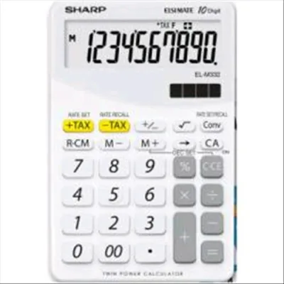Sharp El M332 BWH Calcolatrice da Tavolo 10 Cifre Alimentazione Solare/Batteria Colore Bianco