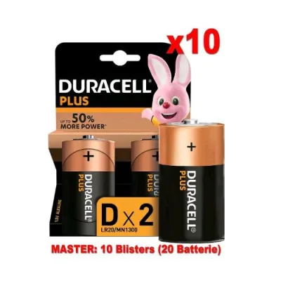 Duracell Plus Batterie 2pz Torcia LR20 MN1300 D Alcaline Conf 20 pz Totali