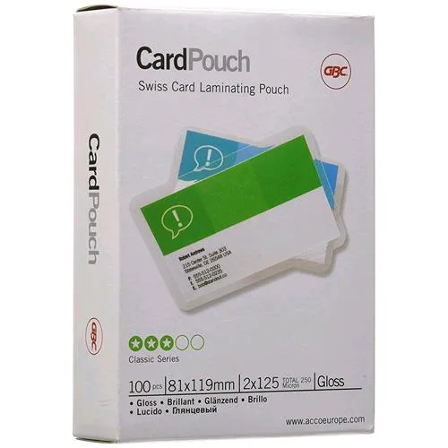 GBC Pouches Lucido Formato Tessera 81X119 mm Col. Trasparente Conf 100 Pz.