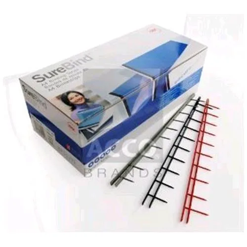 GBC Sure Bind Pettini Termosaldati in Plastica Formato A4 Dorso 25 mm Rilegatura Min. 2 Max 250 Fogli Col. Nero Conf 100 Pz.