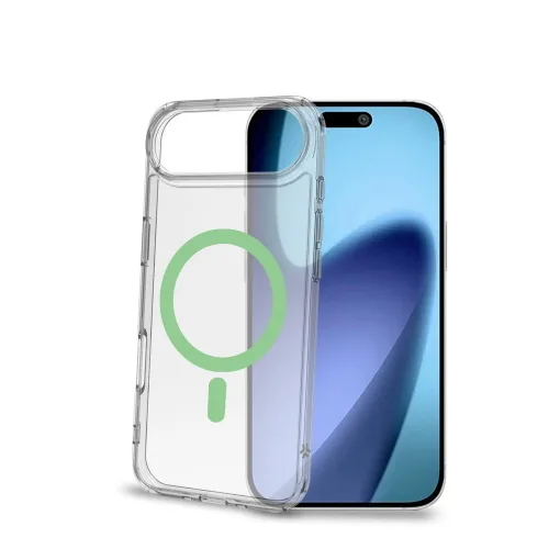 Celly Apple iPHONE Air Cover Morbida Trasparente in Tpu Magsafe con Anello Magnetico Colore Verde