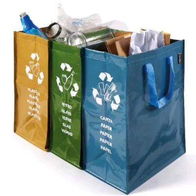 Perfetto Ricicla Bag Contenitori Morbibi per Raccolta Differenziata Vetro Carta Plastica Conf 3 Pz.