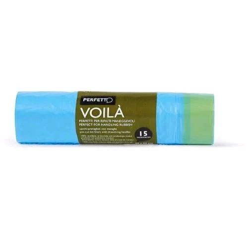 Perfetto Sacchi Immodizia 50X60 cm con Maniglie Rotolo a Strappo Azzurro Conf 15 Pz.
