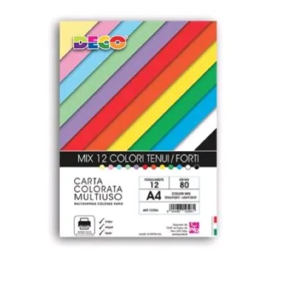 CWR Carta Colorata Multiuso 12 Fogli 80 g 210X297 mm Colori Assortiti