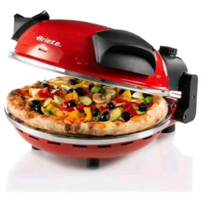 Ariete Pizza 909 Fornetto per Pizza 400 Gradi Cuoce in Minuti Piastra in Pietra Refrattaria 33 cm di Diametro 1.200 Watt Timer 30' Rosso