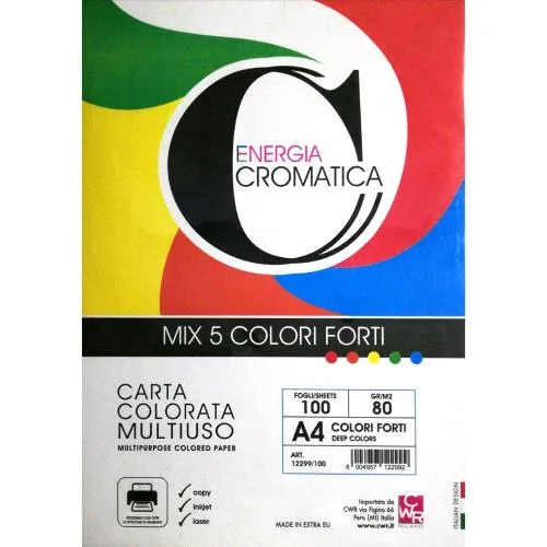 CWR Carta Cromatica Multiuso A4 80g Colori Forti Assortiti Conf 100 Pz.