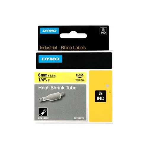 Dymo 18052 Nastro Termorestringente 6MMX1.5MT Diametro Filo 1.18/2.33 mm Colore Giallo Stampa Nero