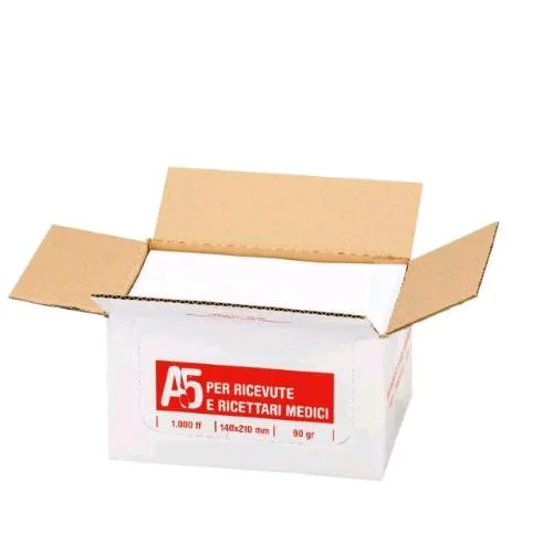 Brefiocart Risma da 1000 Fogli 80 g 14.8 x 21 cm A5 Indicata per Ricette Mediche in Pratico Box di Cartone Bianco