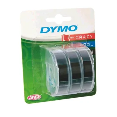 Dymo 3D Blister 3 Nastri per Etichette a Rilievo in Vinile Adesivo 9MMX3MT Colore Nero Stampa Bianco