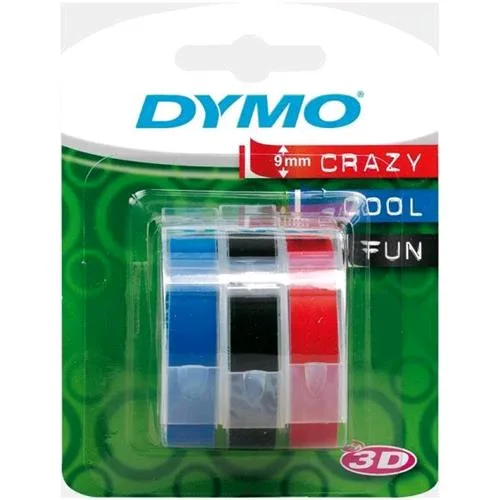 Dymo 3D Confezione 3XNASTRO in Vinile per Etichette 9mm x 3m Colori Rosso+Blu+Nero Stampa Bianco