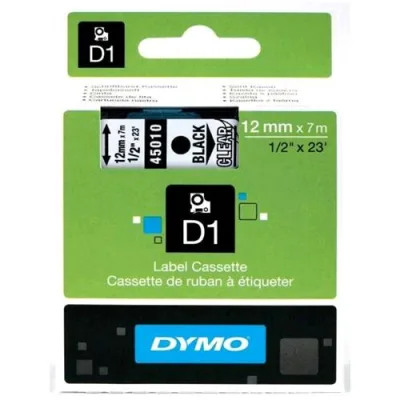 Dymo D1 Nastro 12mm x 7m Trasparente Stampa Nero (S0720500A)