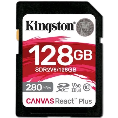 Kingston Canvas React Plus V60 128GB SDXC Uhs-II Lettura 280 MB/S Scrittura 100 MB/S U3 V60 Full HD/4K
