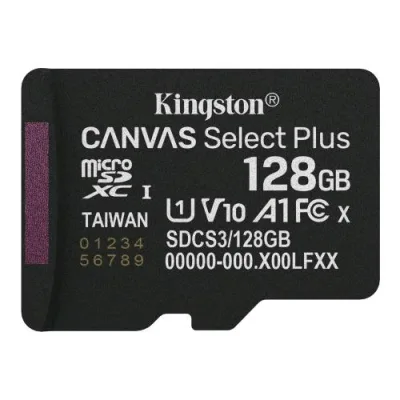 Kingston CANVAS SELECT PLUS 128GB microSDXC A1 / Video Class V10 / UHS-I U1 / Class 10 UHS-I