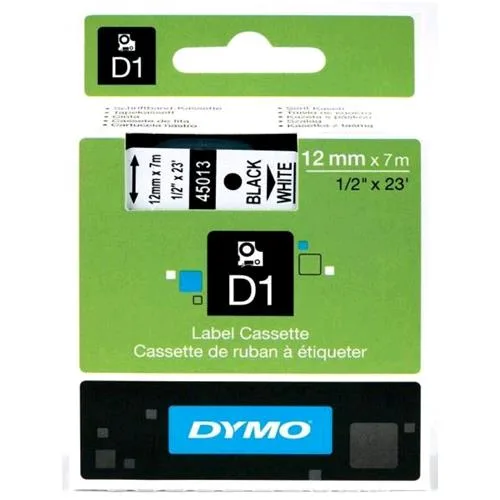 Dymo D1 Nastro per Etichettatrice 12MMX7MT Colore Bianco Stampa Nero