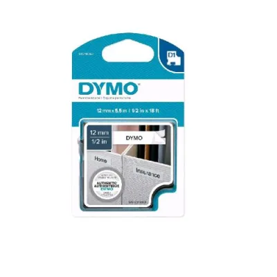 Dymo D1 Nastro per Etichette in Poliestere 12 mm x 5.5 m Bianco Stampa Nera