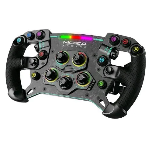 Moza Racing GS V2P Steering Wheel Volante Scocca in Fibra di Carbonio, Pulsanti Programmabili Indicatore di Cambio Marcia RGB