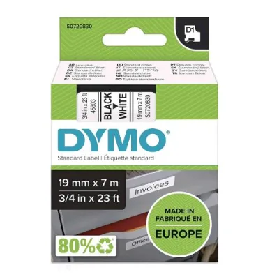 Dymo D1 Nastro per Etichette in Poliestere 19 mm x 7 m Bianco Stampa Nera