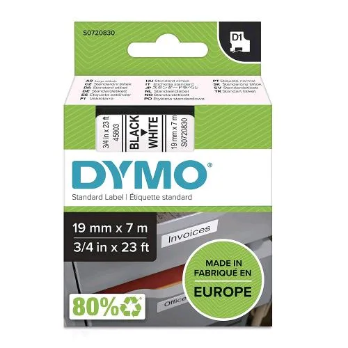 Dymo D1 Nastro per Etichette in Poliestere 19 mm x 7 m Bianco Stampa Nera