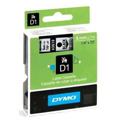 Dymo D1 Nastro Standard 6MMX7MT Trasparente Stampa Nero