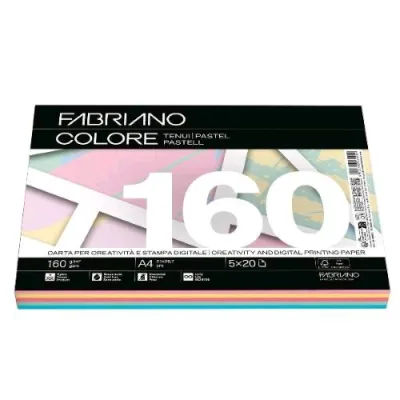 Fabriano Colore Mix Tenui Risma da 100 Fogli 160 g 21 x 29.7 cm A4 Colori Assortiti
