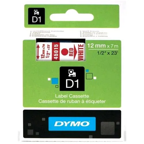 Dymo D1 Nastro Standard in Poliestere 12MM7MT Colore Bianco Stampa Rosso